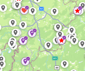 Map showing favorites, visited locations, and premium locations