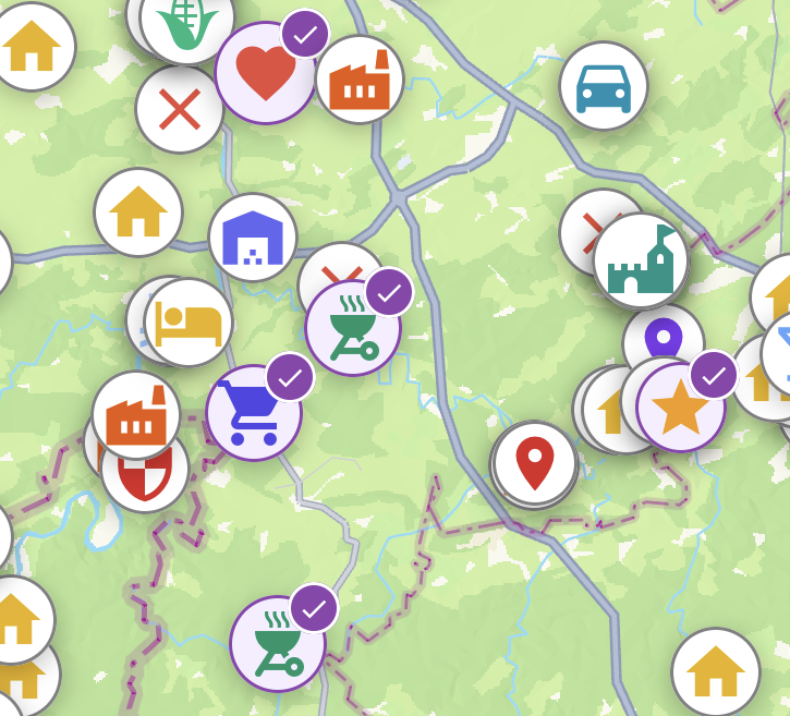 Map showing favorites, visited locations, and premium locations